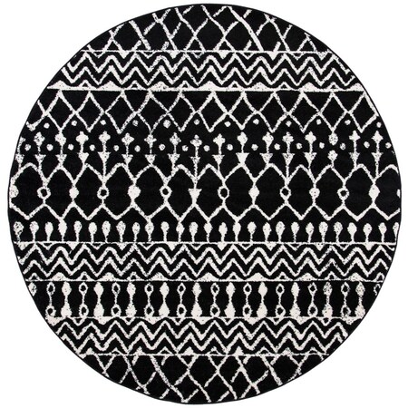 Flowers First 8 x 8 ft. Tulum Global Round Power Loomed Rug; Black & Ivory FL1909571